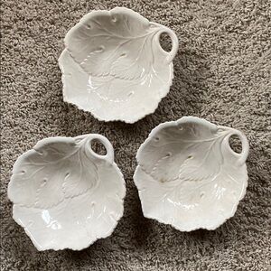 Set of three vintage leaf ceramic bowls